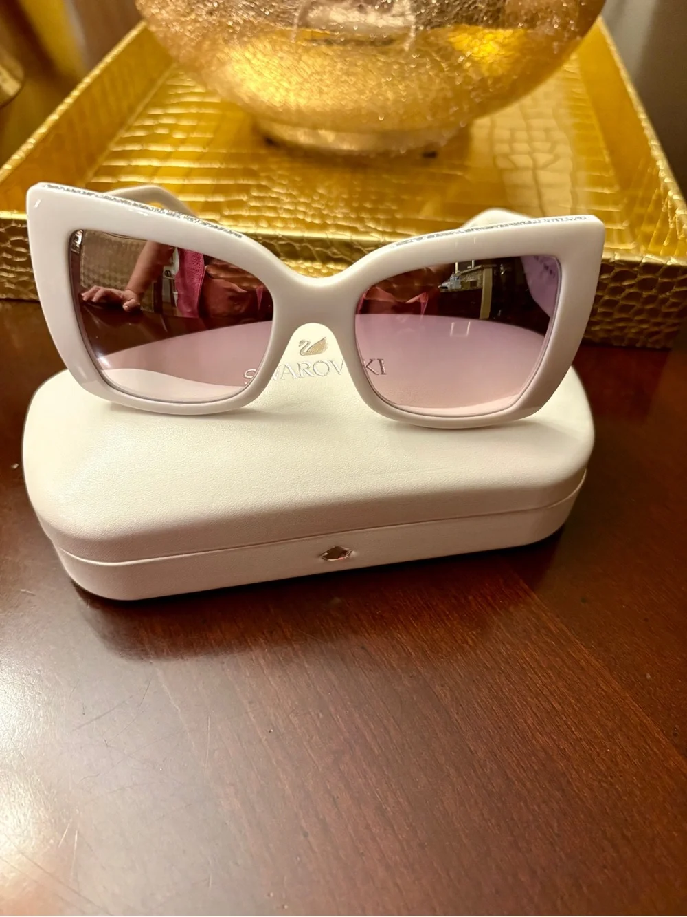 Swarovski White Oversized Cat-Eye Sunglasses with Gradient Lenses